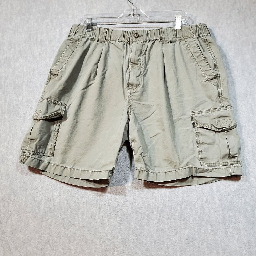 Tommy Bahama Shorts Men XL Green Gray Cargo Relaxed Fit Flat Front Elastic Waist